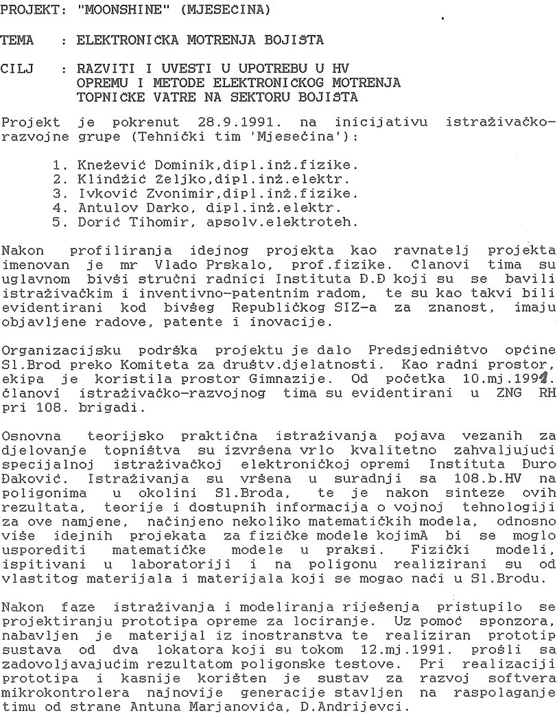 Izvještaj 28. rujna 1992. Dio 1. Tekst PROJEKT MOONSHINE