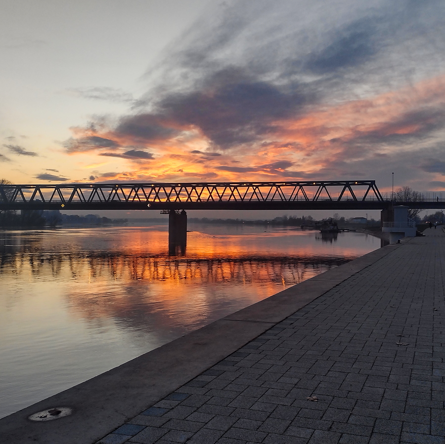 Zalazak sunca, Sava, most, Slavonski Brod